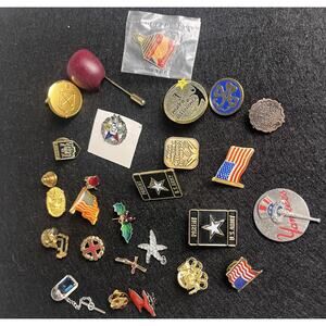 Vintage Lot Pin Brooch Hat Pin Pendant Tie Metal Enamel & More Mixed Lot